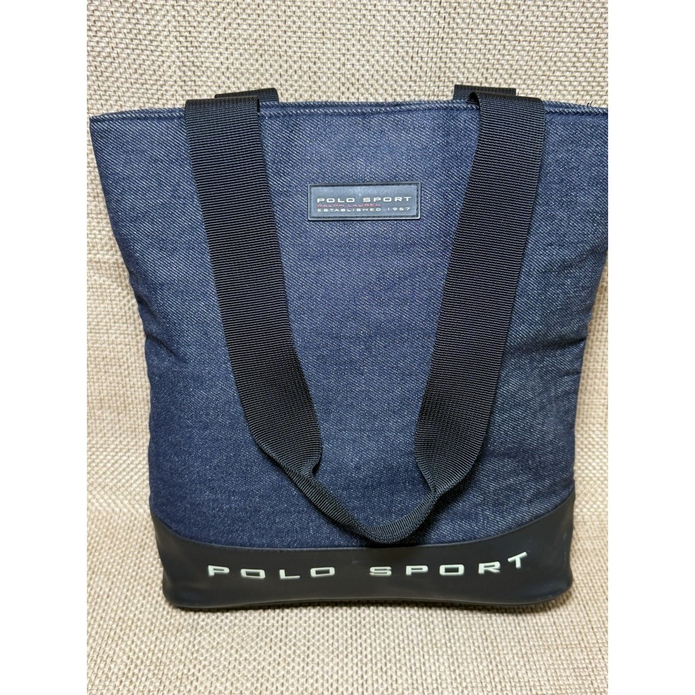 Ralph Lauren Polo Sport Denim Tote Bag Vtg 90s Y2K Retro Blue Black Shopper